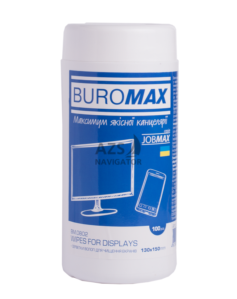 Серветки чистячі в тубі для моніторів, 100шт Buromax